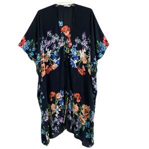 JOHNNY WAS sz L / XL Floral Colorful Long Tunic Kaftan Kimono Duster Top Jacket